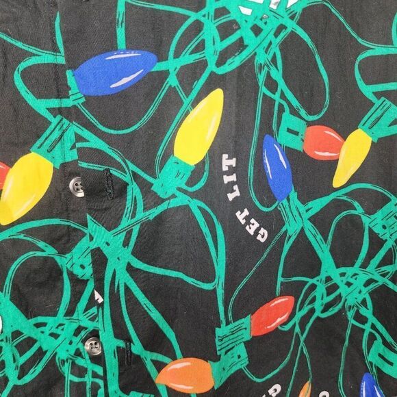 GET LIT Christmas Lights Long Sleeve Button Up Shirt Men's Size XXL Black - Picture 2 of 10